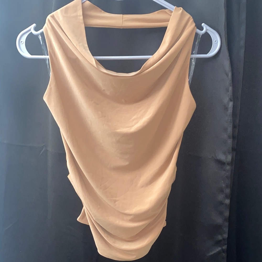 Elegant Tan Drape Neck Women's Top